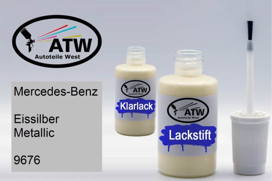 Mercedes-Benz, Eissilber Metallic, 9676: 20ml Lackstift + 20ml Klarlack - Set, von ATW Autoteile West.